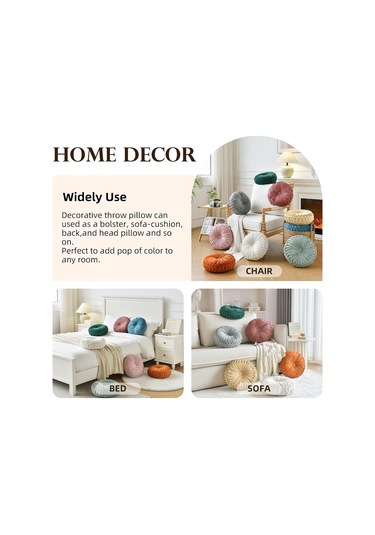 Ximistore9 Bej Kadife Kürbis Desenli Yuvarlak Yastık - Ev Dekorasyonu Kırık Desenli Yastık, Koltuk Sandalye Yatak Araba Kullanıma Uygun Beyaz