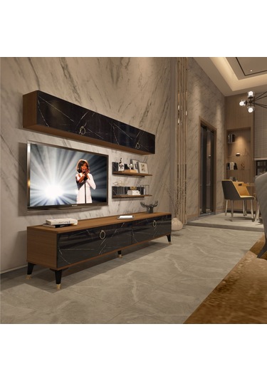 Decoraktiv Eko 5 Mdf Std Gold Tv Ünitesi Tv Sehpası Ceviz - Siyah Mermer