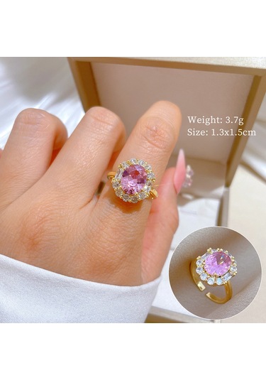 Geometrik Elmas Taşlı Yuvarlak İnci Yüzük No.80 Çok Renkli