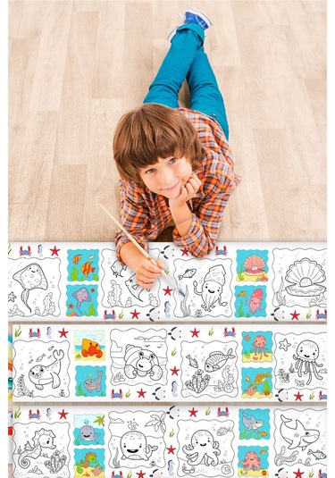 Deniz Hayvanları Temalı Örnek Resimli 3,75 Metre Rulo Boyama Kağıdı Karışık