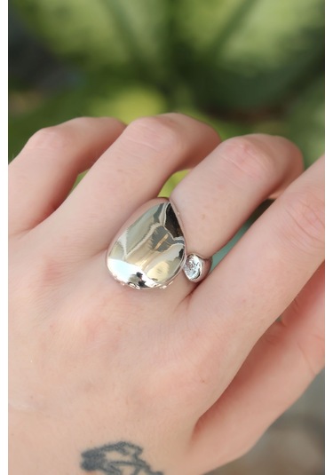 Pirinç Ayarlanabilir İri Bombeli Yüzük Gümüş Renk Çok Renkli