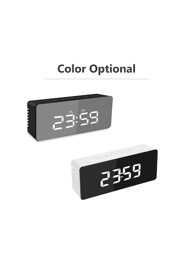 Youtek Masaüstü Dijital Alarm Saati Siyah Kasa Beyaz Yazı - Usb Şarjlı, Ayna Yüzeyli, Abs Malzeme Siyah
