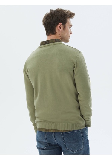 Açık Yeşil Bisiklet Yaka Jakarlı Yün Karışımlı Triko Kazak Açık Yeşil