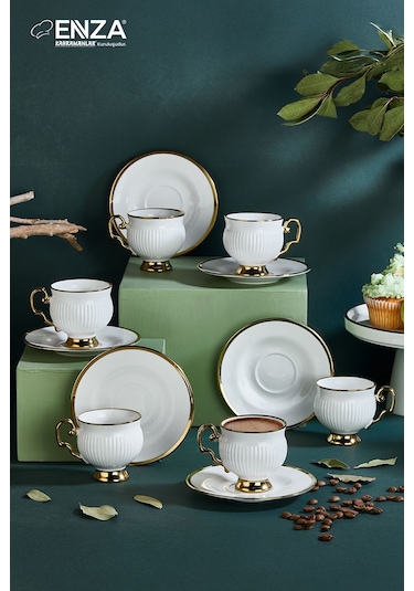 Kahramanlar Mihrap 6 Kişilik Porselen Fincan Takımı Beyaz