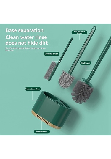 Yeşil 4'ü 1 Arada Silikon Tuvalet Fırçası Seti, Silikon Tuvalet Fırçası Yeşil