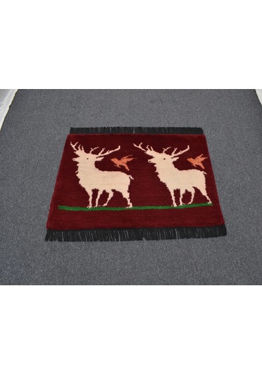 Zehra Abla Halı Yeni El Dokuma Zarif Geyikli Kuşlu Yün Tülü Duvar Halısı 5717 Renkli