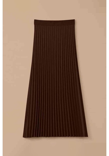 Kadın Esnek Bel Pliseli Basic Etek - Kahverengi Kahverengi