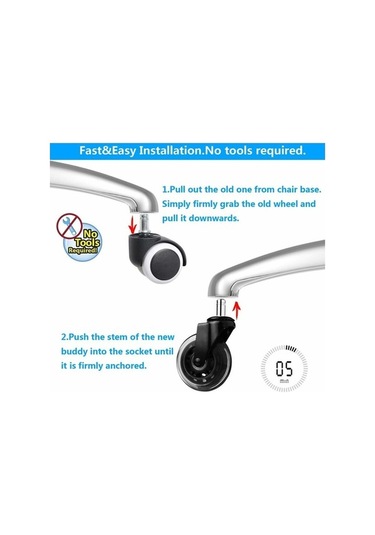 Flybuy 5'li Ofis Koltuğu Tekerlek Seti - 360 Dönme - Yedek Tekerlekler - 75mm, 10x22mm - Ofis/ev Kullanımı -