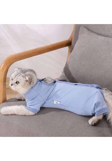 Vkemall Kedi Ameliyathane Giysisi - Modal Dokulu Yaralı Koruması, Yalama Engeli, Postoperatif İyileşme Ceket - Mavi Xs Ya001j061