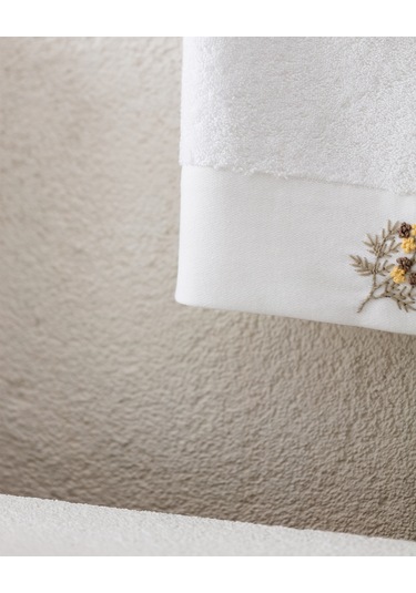 Felicity Nakışlı %100 Pamuk Yüz Havlusu - Beyaz/haki - 50x76 Cm 8684427212523 Çok Renkli