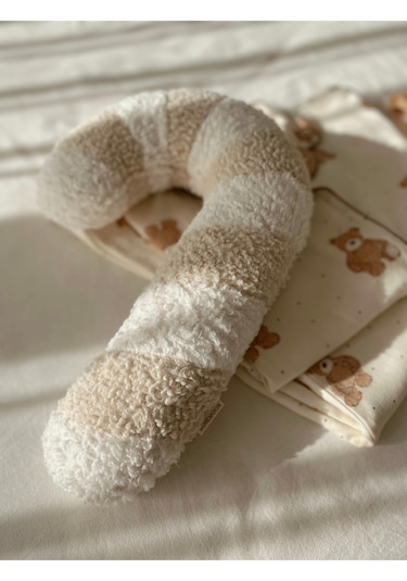 Teddy Yılbaşı Baston Şeker Yastık Krem Beyaz Krem