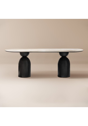 İmperial İtalyan Still Oval Traverten Yemek Masası 80x160 Siyah