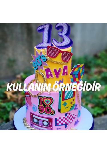 90'lar Retro Temalı Doğum Günü Kişiye Özel Pasta Süsü Seti
