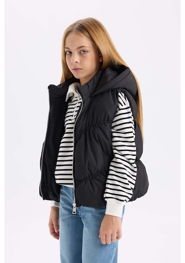 DeFacto Kız Çocuk Su İtici Kapüşonlu Fermuarlı Şişme Yelek D6918A825SPBK27