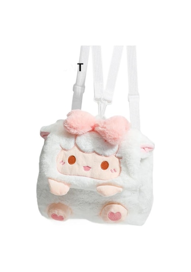Charhp&kejnt Çizgi Film Kuzu Sırt Çantası Peluş Bebek Lolita Sevimli Kız Kolej Çok Yönlü Sırt Çantası Beyaz
