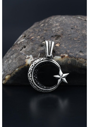 Kolye Ucu 925 Ayar Gümüş Ay Yıldızlı Ayyıldızlı Kral Zincir Desenli 901179