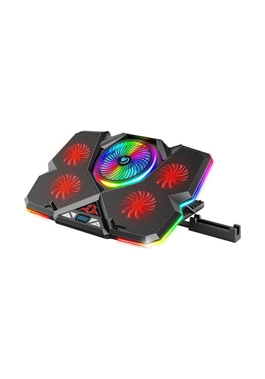 Telefon Tutuculu RGB Işıklı LCD Ekranlı 5 Fanlı Notebook Soğutucu