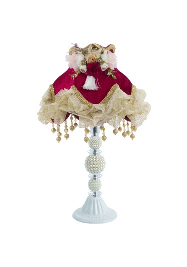 Vintage Bordo Kadife Kaplı El Yapımı Klasik Model Abajur Beyaz Ka Diğer