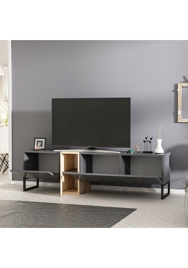 T0016 Kapaklı, Metal Ayaklı, Tv Sehpası, Tv Ünitesi - Antrasit/safir Meşe Antrasit/safir Meşe