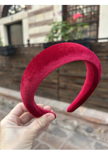 Yılbaşı Kırmızı Kadife Kırmızı Kalın Bombeli Kadın Taç Aksesuar Kırmızı