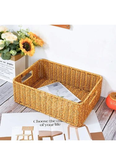 Morponi 3'lü Rattan Dekoratif Rustik Çok Amaçlı Sepet - Organizer Sarı