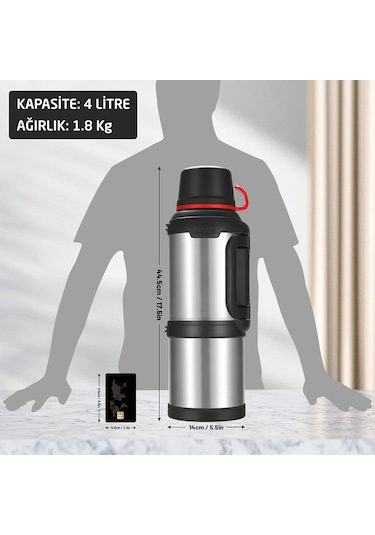 6270 Travel Pot Çelik Termos 4 Litre - Gümüş Gümüş