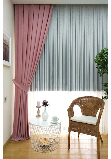 Evdepo Home Pembe Düz Renk Pileli Soft Fon Perde Pile Tek Kanat Pembe