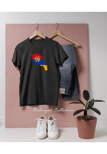 Oversize Ermenistan Haritası Tasarımlı Unisex T-shirt Siyah