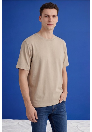Freemen Erkek Oversize Tişört Nefes Alan Yumuşak Dokulu Terletmeyen Rahat Kalıp Basic-399 Bej