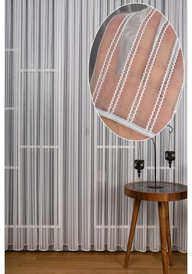 Çift Makarna Simli Armür Düz Tül Perde