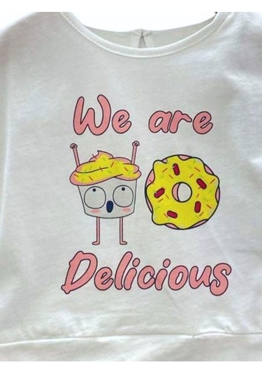 Çikoby Kız Bebek Pamuklu Donat Baskılı T-shirt-13895 Beyaz