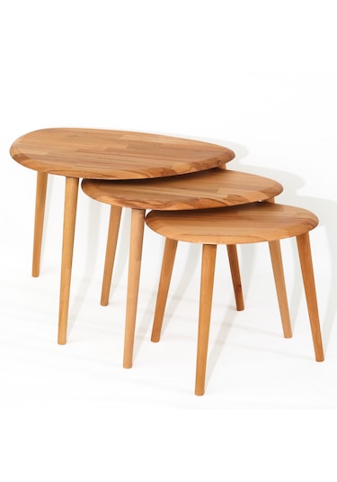 Naturel Masif Modern Doğal 3'lü Zigon Sehpa Seti