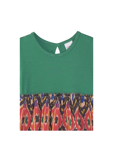 Lovetti Deniz Yeşili Kız Çocuk Kilim Desen Uzun Kol Elbise 7910H007 Yeşil