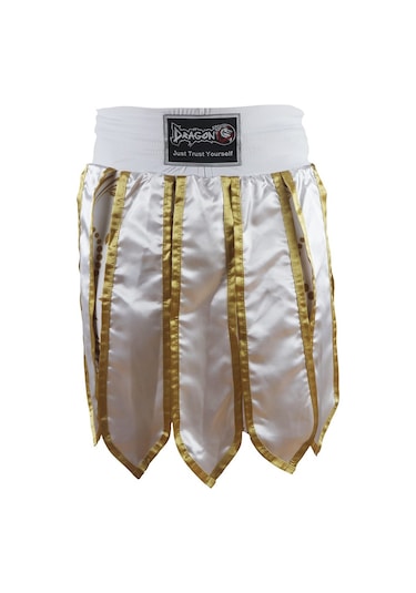 Dragondo Mt3031 Muay Thai Kick Boks Şortu Taytlı Püsküllü Şort Beyaz