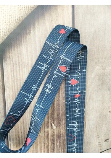 Lacivert Ekg Kalp Ritmi Kart Askısı Yaka Kartı Boyun Askı İpi Telefon Askısı Yatay Dikey Kart Koruyucu