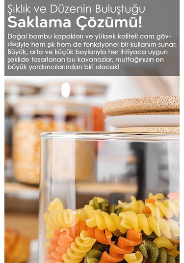 12'li Bambu Kapak Cam Saklama Kabı - Bakliyat Erzak Kavanozu Vakum Kapaklı Cam Kavanoz Seti 680 Ml Şeffaf