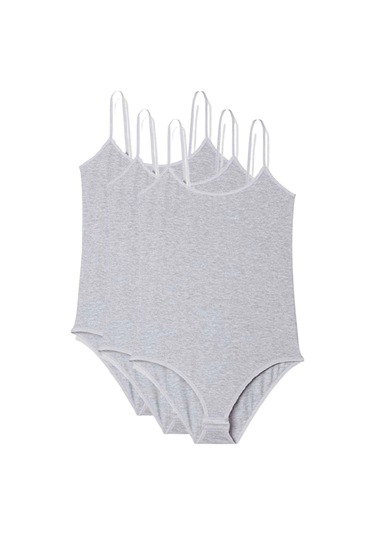 3 Adet İp Askılı Kadın Çıtçıtlı Body Gri Çok Renkli