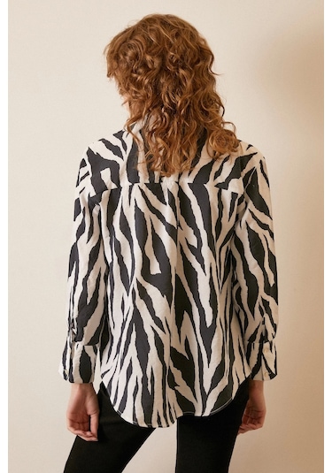 Never More Zebra Desen Modal Gömlek Zebra Desen/siyah Çok Renkli