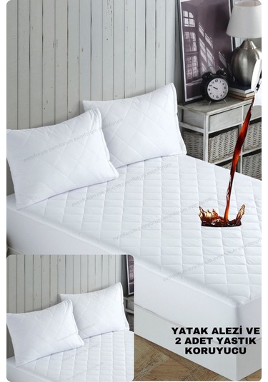 Kapitone Fitted Su Sıvı Geçirmez Yatak-yastık Koruyucu Alez Set Beyaz
