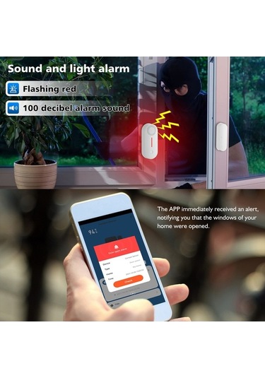 Moly Yunboo Ev Güvenliği Wifi Akıllı Kapı Pencere Sensörü - Uzak Uyarı, Tuya App İzleme, Senaryo Bağlantısı, Geçmiş Kayıtları, Pil Yok