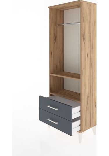 Arges Dolap 2 Raflı 2 Çekmeceli Tek Askılı 60x30x163 Çam-antrasit Atlas Çam