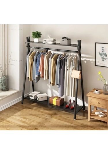 Metal Siyah Konfeksiyon Askısı Ayaklı Askılık Elbise Askılığı 150 165 Cm 6017-nrm