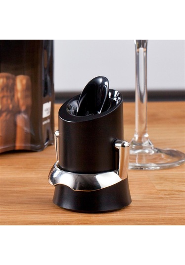 Vacu Vin Şampanya Kilit Ağızlı Ve Damla Korumalı - Siyah Kutulu - Siyah