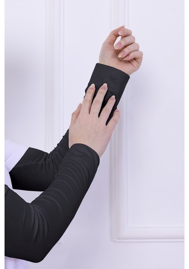 Likralı Penye Kolluk Antrasit - Pratik Kadın Tesettür Düz Namaz Kolluğu 1 Çift 40cm Viskon Hijab Antrasit