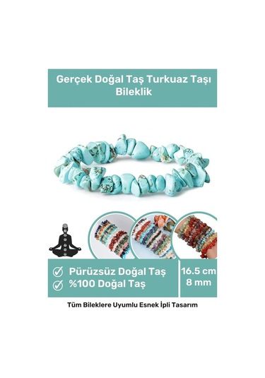 Enenstyle Fashıon Boutıqueunisex Doğal Taş Turkuaz Taşı Bileklik Mavi Turkuvaz Rengi Firuze Çakra Bilekliği Çok Renkli Çok Renkli