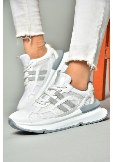 Fox Shoes S973017604 Beyaz/gri Kumaş Sper Ayakkabı Sneakers Beyaz - Gri