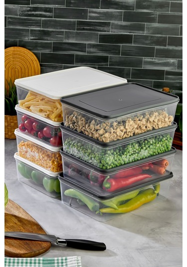 Mikrodalga Ve Derin Dondurucuya Uygun Freshkeep Saklama Kabı 8'li Set - Gri / Beyaz / 8 4000 Ml Gri
