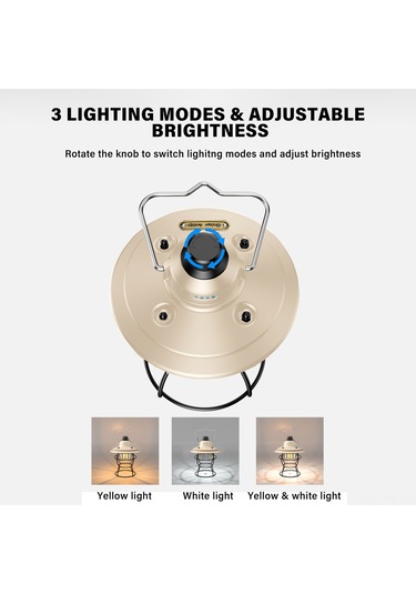Hangfox Sarımsı Outdoor Kamp Feneri, Usb Dolanabilir Ve Akıllı Telefon Şarj Cihazı, 3 Işık Modu, Su Geçirmez, Fırsat Işığı Bej