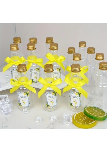 Willowhaven 50 Adet Sarı Mini Likör Şişesi Seti 2oz Limon Stickerlı Kapaklı