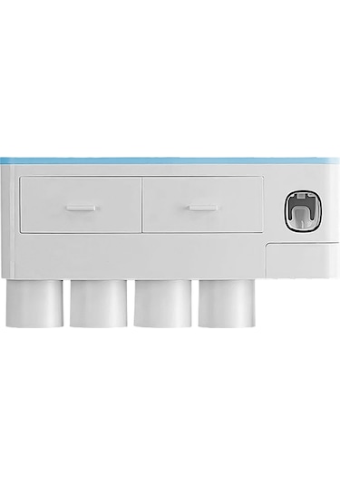 Geeksen Duvara Monte Diş Fırçası Askısı Dispenseri Delme Gerekmez Yer Tasarrufu Manyetik Diş Macunu Sıkacağı Bardak Banyo Düzenleyici Ev Ticari Mavi